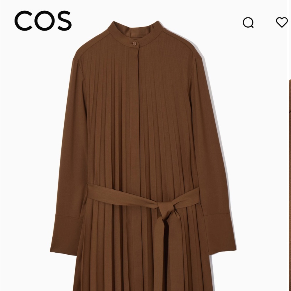 COS Pleated Wool-Blended Shirt Dress, Brown, NWT, Size 4